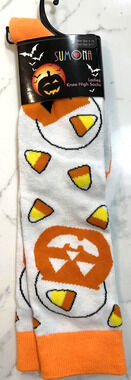 SUMONA Socks Womens One Size Knee Highs Halloween Candy Corn Pumpkin